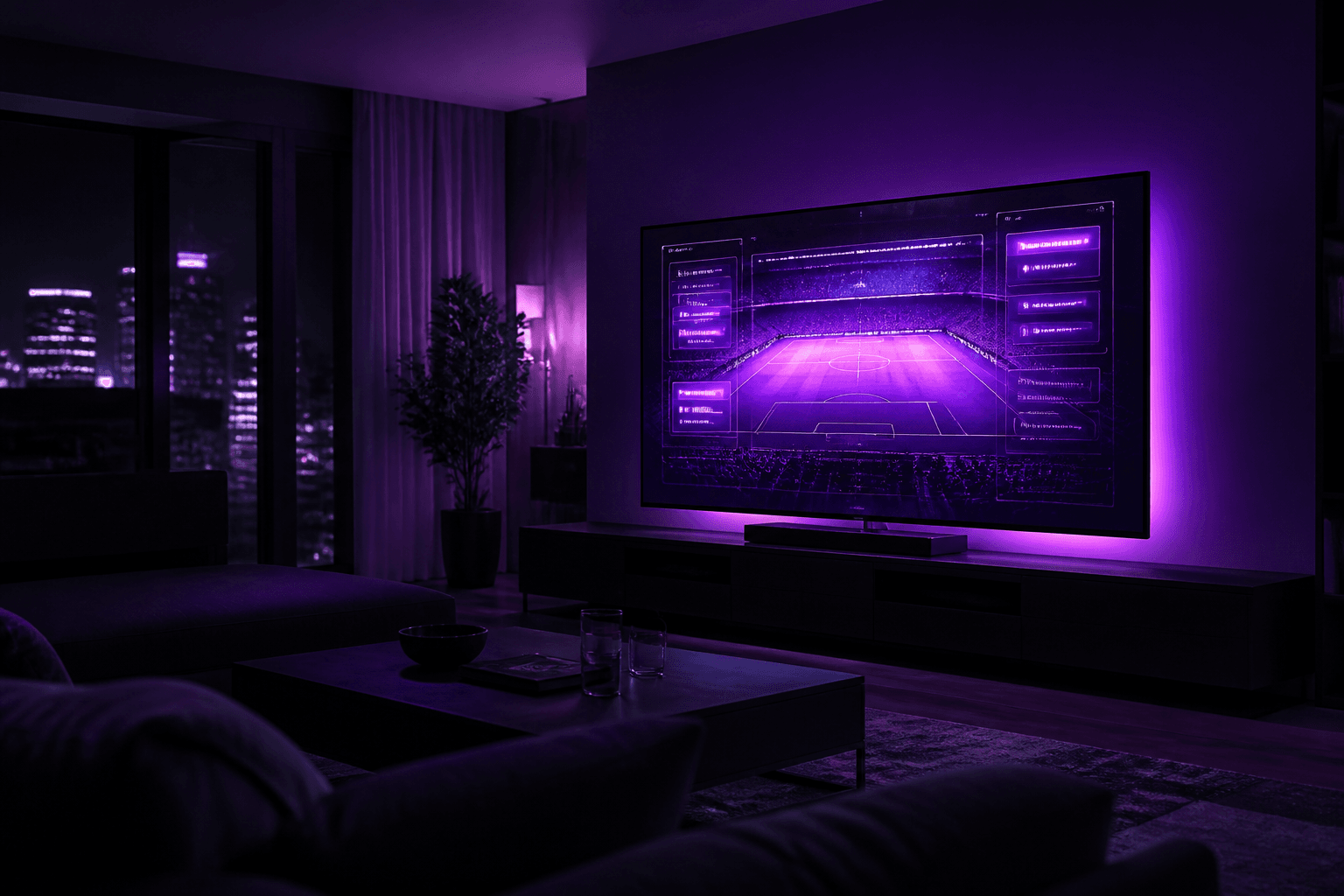 Family living room Smart TV streaming an IPTV USA subscription with live channels